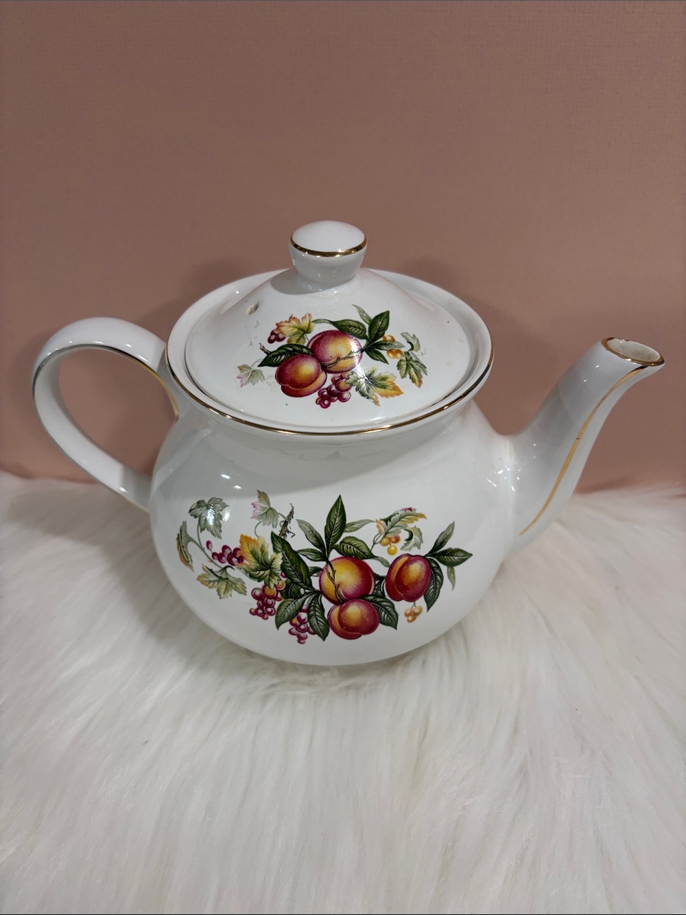 Sadler Classic White Porcelain Teapot with Fruit Motif - Picture 2 of 10